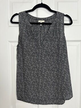 Joie Sleeveless Silk Black and White Dotted Blouse